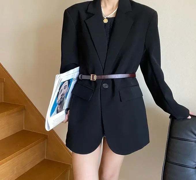 Blazer noir oversize femme – Veste chic coupe longue et décontractée - nura-chic