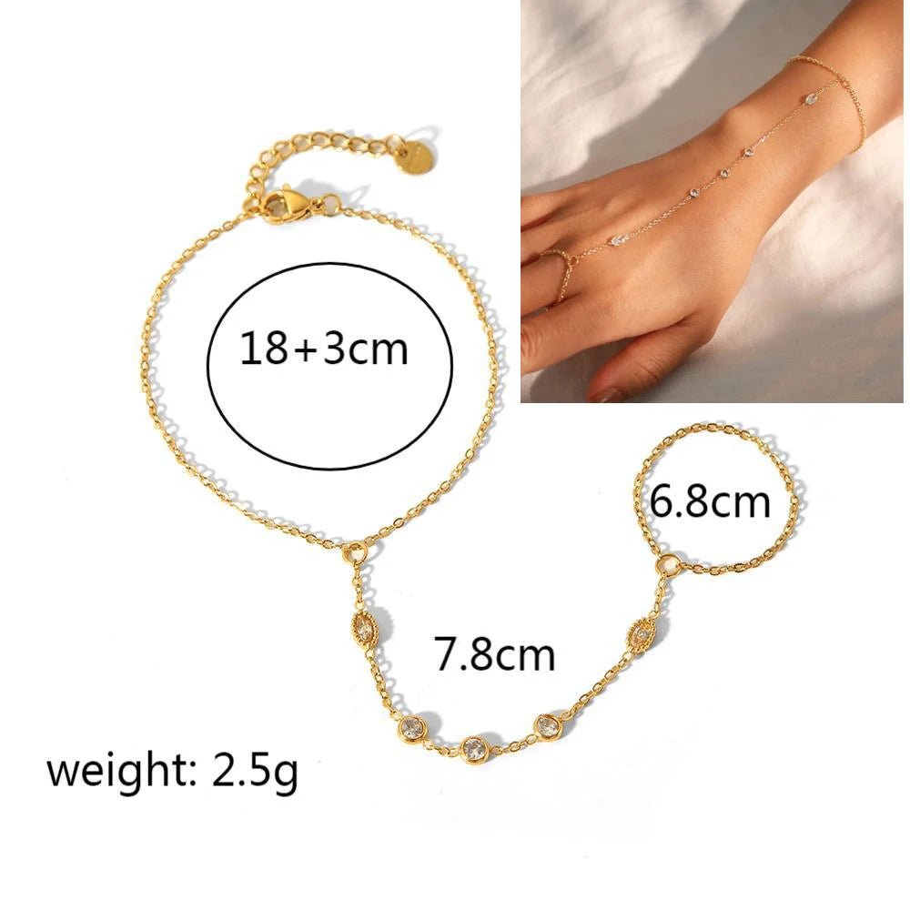 Bracelet Chaîne Main Femme – Plaqué Or 14K & Zircon Cubique - nura-chic