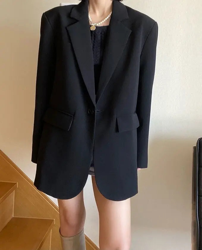 Blazer noir oversize femme – Veste chic coupe longue et décontractée - nura-chic