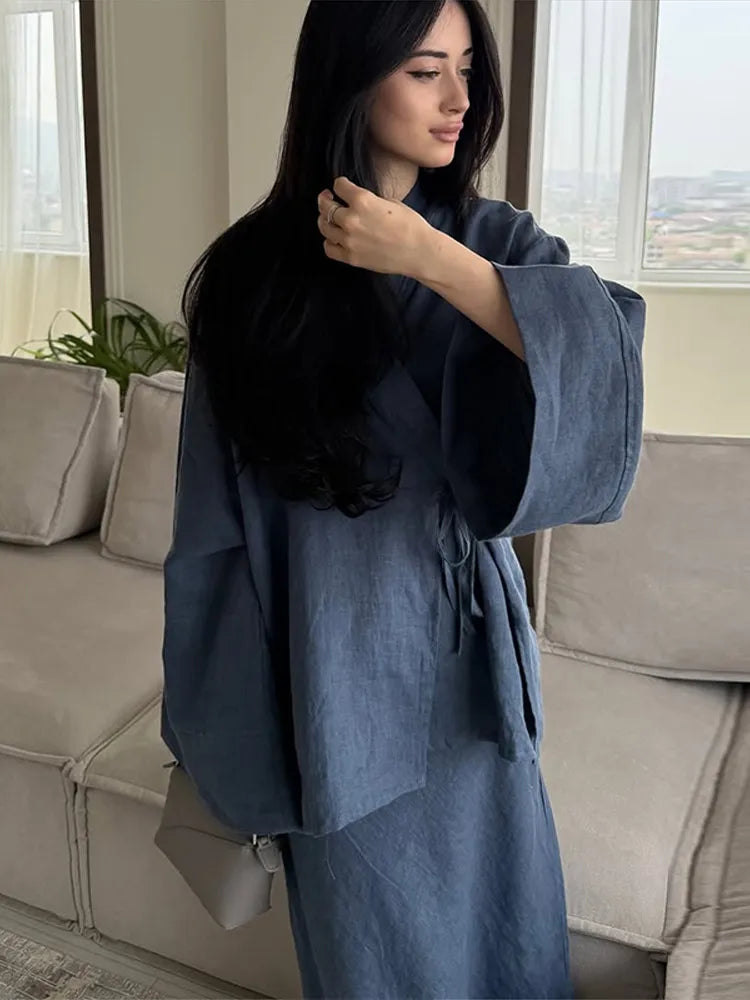 Ensemble Femme Été Chic Chemise à Lacets & Jupe Longue Bleue - nura-chic