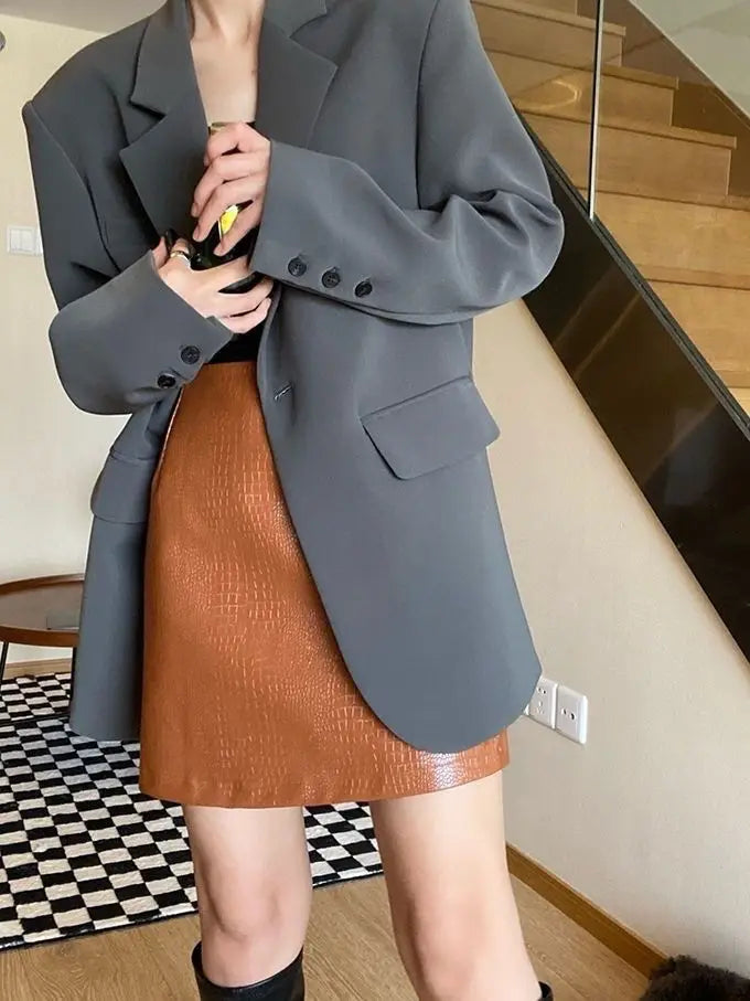 Blazer noir oversize femme – Veste chic coupe longue et décontractée - nura-chic