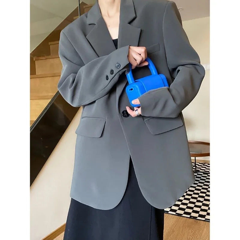 Blazer noir oversize femme – Veste chic coupe longue et décontractée - nura-chic