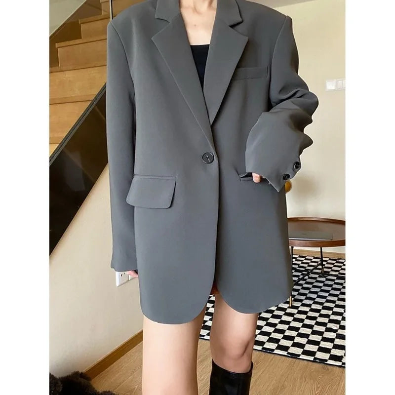 Blazer noir oversize femme – Veste chic coupe longue et décontractée - nura-chic