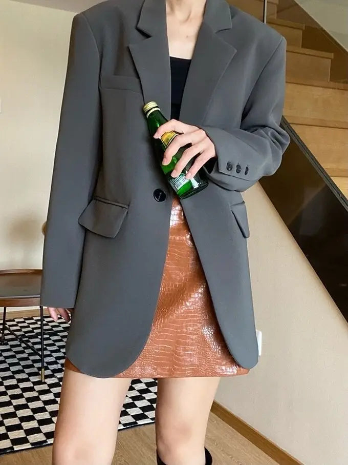 Blazer noir oversize femme – Veste chic coupe longue et décontractée - nura-chic