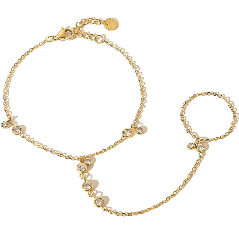 Bracelet Chaîne Main Femme – Plaqué Or 14K & Zircon Cubique - nura-chic