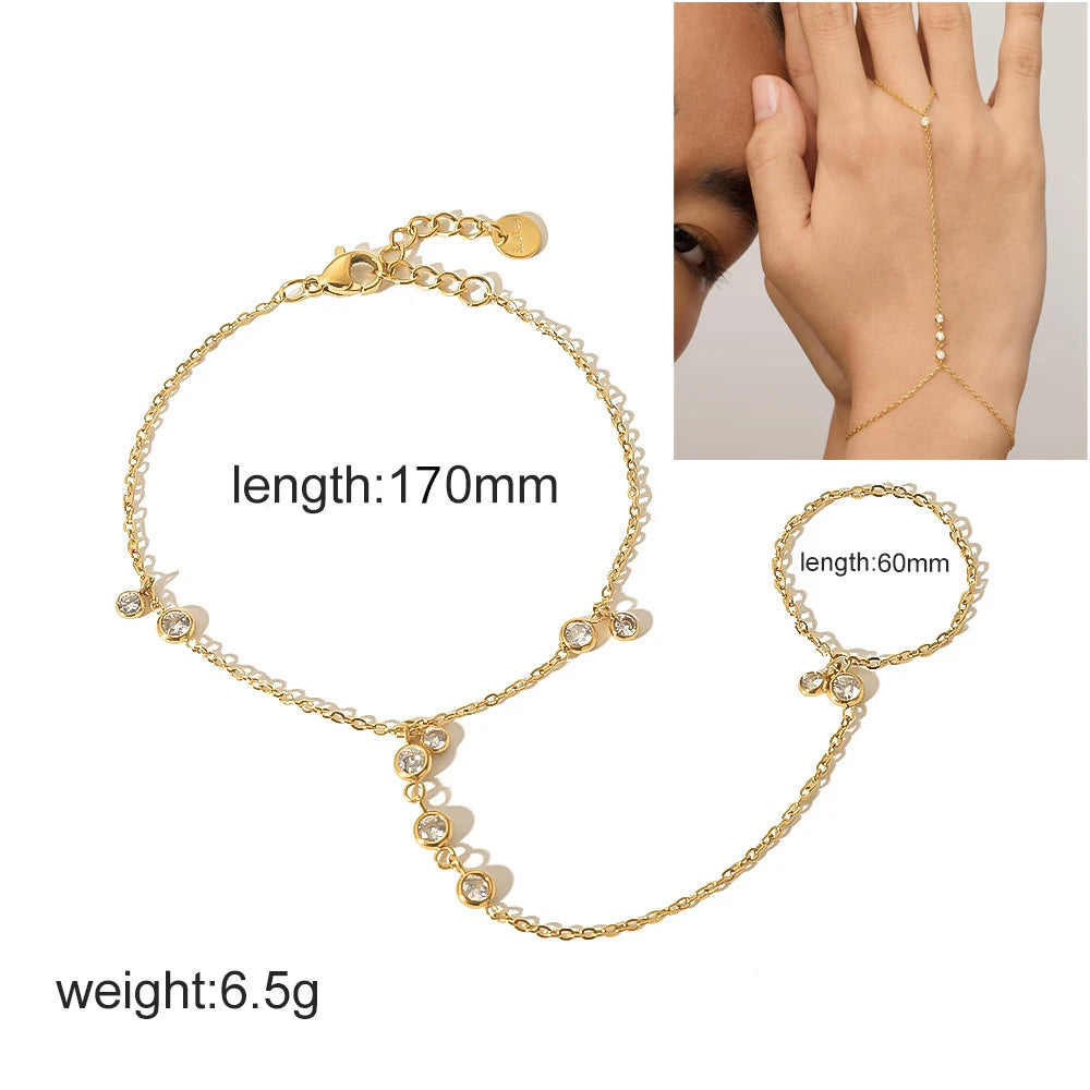 Bracelet Chaîne Main Femme – Plaqué Or 14K & Zircon Cubique - nura-chic