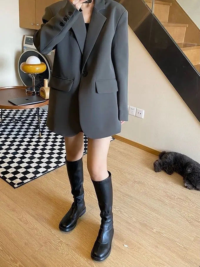Blazer noir oversize femme – Veste chic coupe longue et décontractée - nura-chic